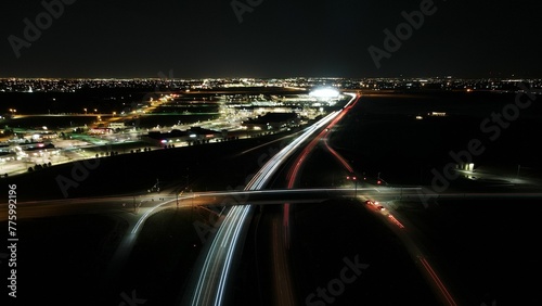 Long exposure shot of the highway in the city at night