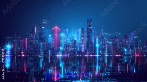 A captivating cityscape set against a dark blue background