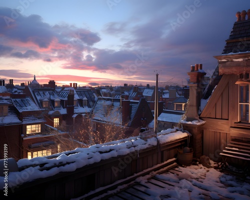 Sunset over the rooftops of the old town of Edinburgh  Scotland