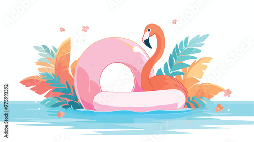 Summer flamingo float swimming pool ring 2d flat ca