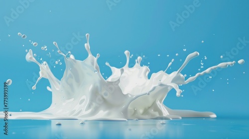 A dynamic image capturing a milk splash against a vibrant blue background