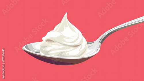 A vector illustration depicting a spoon filled with yogurt above a bowl of yogurt photo