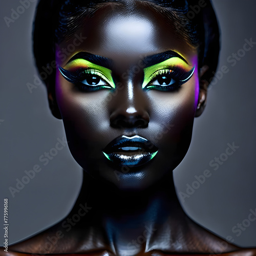 Captivating Beauty: Stunning Black Women Portrayed Against Elegant Black Background(Generative AI)