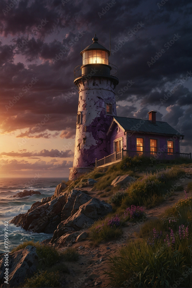 Guiding Light Captivating Photography of Coastal Lighthouses, Illuminating the Night with Iconic Architecture and Seaside Serenity