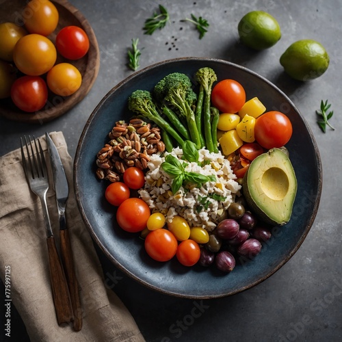 Healthy food for balanced flexitarian mediterranean diet concept. 