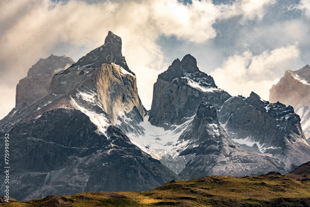 Mesmerizing view of the mountains in the Torres del Paine National Park in Patagonia region, Chile