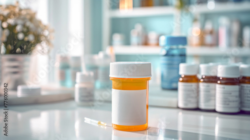 A urine specimen container prominently displayed on a pharmacy counter, signaling a step in health diagnostics.