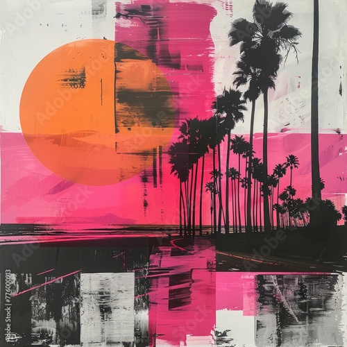 Contemporary Art Collage of Santa Monica Boulevard's Palm Trees

