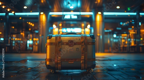 functionality of a modern carry-on suitcase, neatly packed and ready for adventure, against the backdrop of a minimalist airport terminal, in cinematic 8k resolution. photo