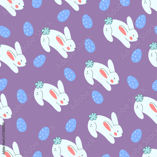 easter rabbit eggs seamless pattern