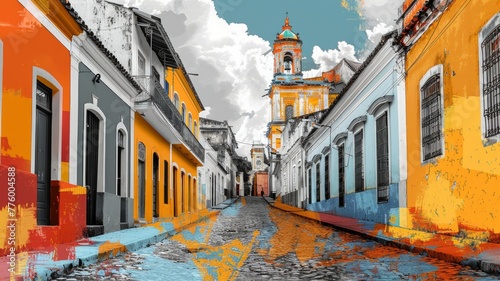 Contemporary Art Collage of Pelourinho's Cobblestone Streets and Colonial Buildings   © Kristian