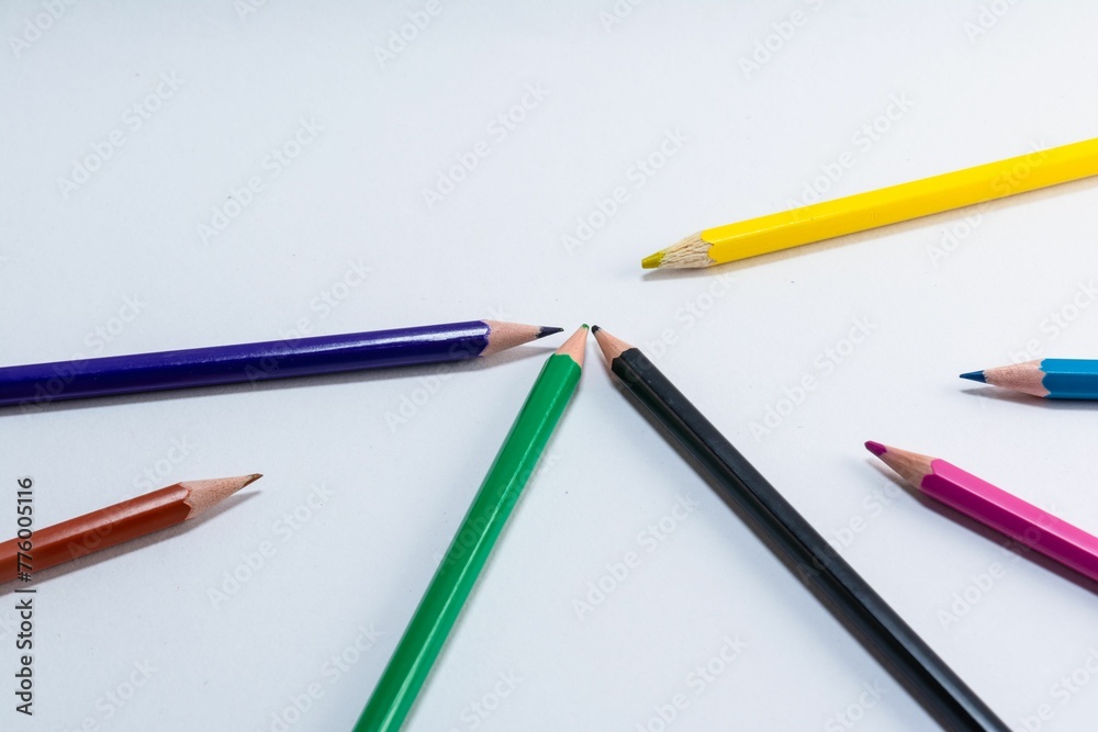 Set of color pencils against a white background Set of color pencils against a white background