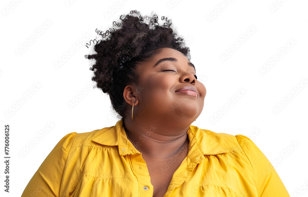 Dark-skinned woman with afro haircut gazes at open space. Great for promotions. Transparent background
Dark-skinned woman with afro haircut gazes at open space. Great for promotions. Transparent background