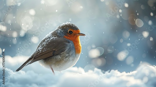 Bird in snow. Beautiful of animal. high quality photo. copy space for text. © Naknakhone