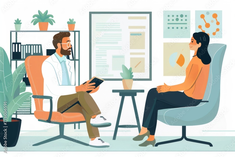 Simple Flat Illustration of Therapist and Client in Calming Therapy Session
Simple Flat Illustration of Therapist and Client in Calming Therapy Session