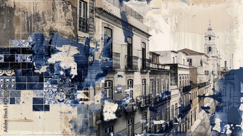 Contemporary Art Collage of Traditional Portuguese Azulejos


