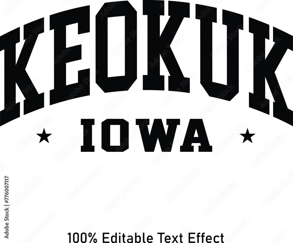Keokuk text effect vector. Editable college t-shirt design printable text effect vector