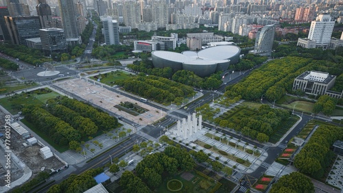 Aerial view of the Century square in Shanghai, China