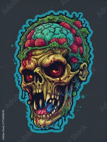 a skull with colorful designs on it is shown in a black background perfect for t-shirt design © boler