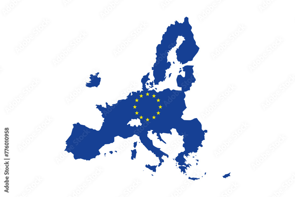 Silueta del mapa de la UE con la bandera de la UE 