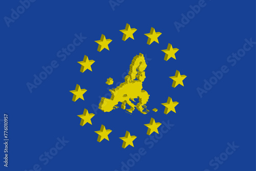 Silueta del mapa de la UE con la bandera de la UE 