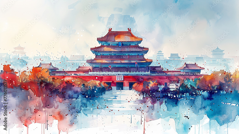 Obraz premium Watercolor illustration of China