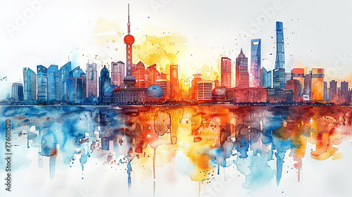 Watercolor illustration of China