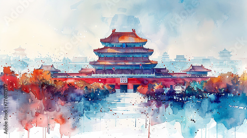 Watercolor illustration of China