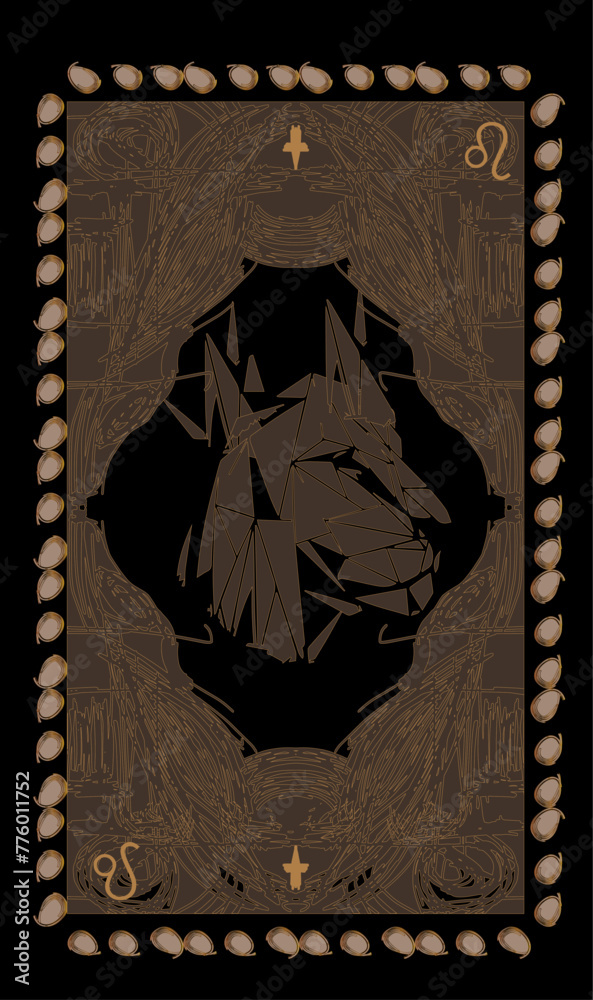 Obraz premium Tarot cards back design, back side. Leo head, astrological sign Leo