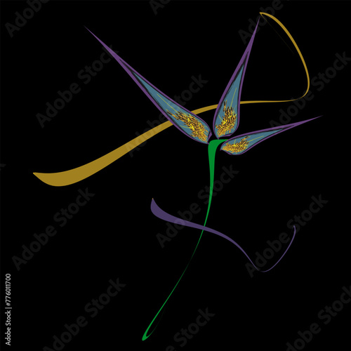 Strelitzia, bird of paradise flower.  Minimalist style. Abstract drawing, cover, sticker, print, logo. Contemporary vector art