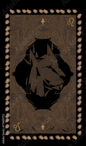Tarot cards back design, back side. Leo head, astrological sign Leo