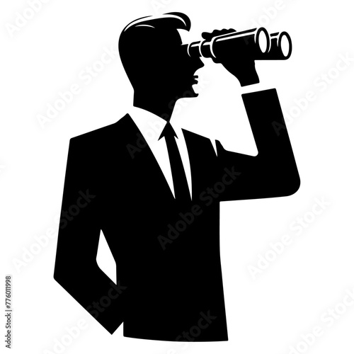 Business man with binoculars vector black color silhouette, Black color silhouette 18