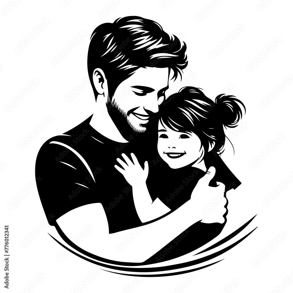 Children, father and daughter hug for love, trust or bonding together  black color silhouette 11