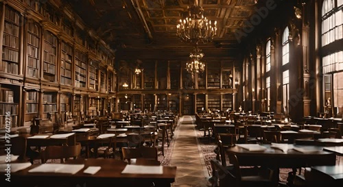 Interior of a classic and old library. photo