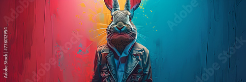 Abstract modern Easter bunny dressed standing and posing, generative Ai