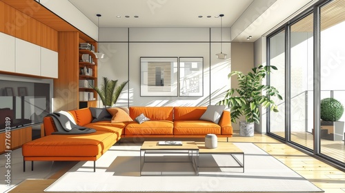 Illustrate a modern and minimalist apartment interior