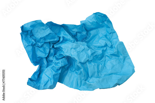 Blue crumpled paper isolated on transparent background