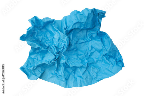 Blue crumpled paper isolated on transparent background