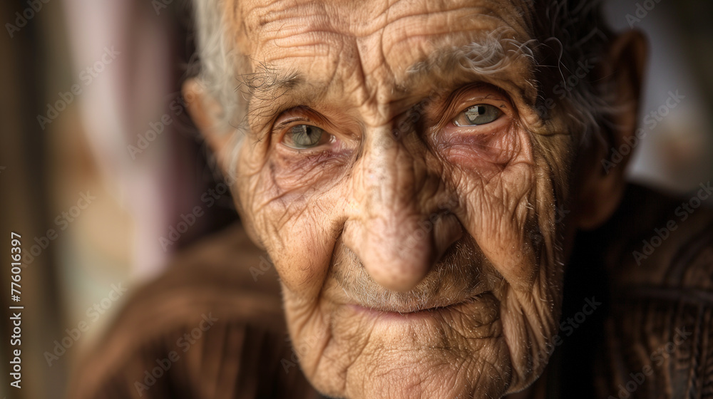 sad old man looking away through window