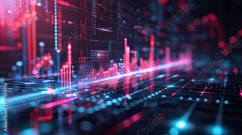 Cutting-edge data visualization technology represents intricate financial information with signals of growth, ideal for promoting tech-focused investment firms.