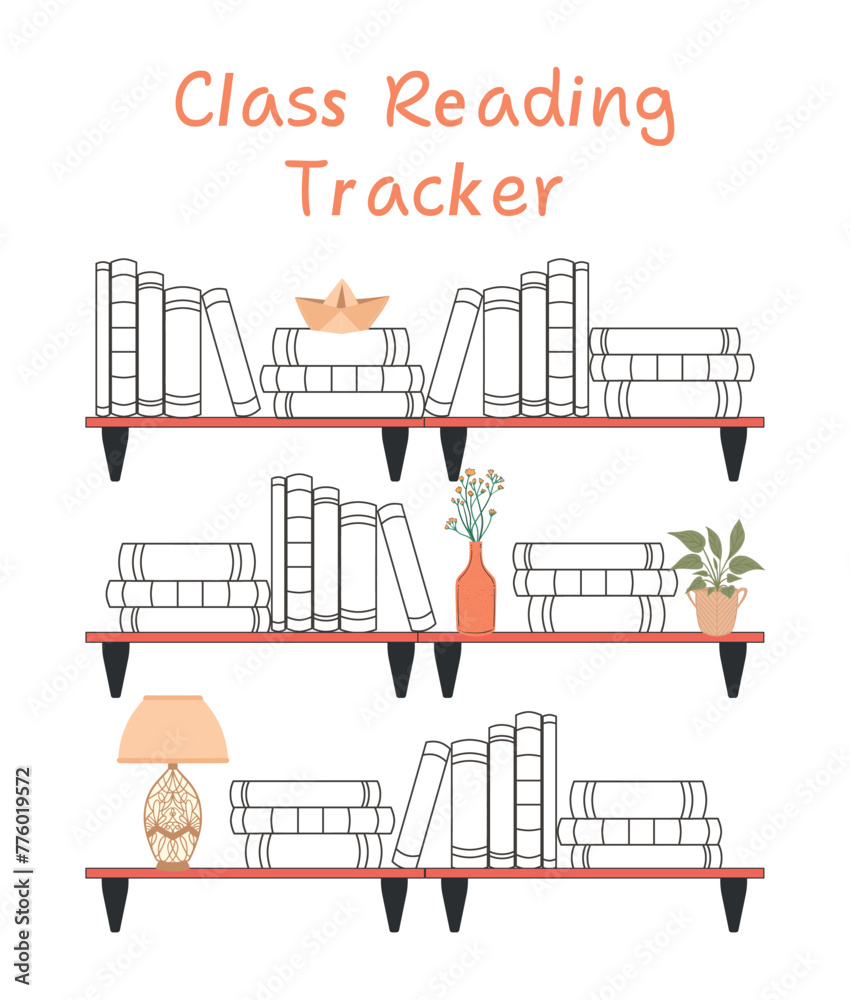 Book Reading Tracker. Vector graphics in a doodle style