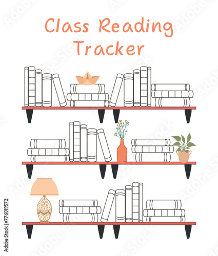 Book Reading Tracker. Vector graphics in a doodle style