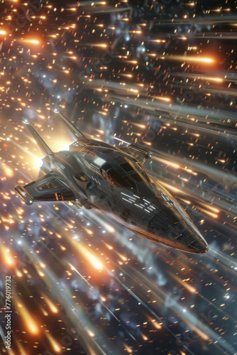 A spaceship travelling through hyperspace in a cinematic style © grey
