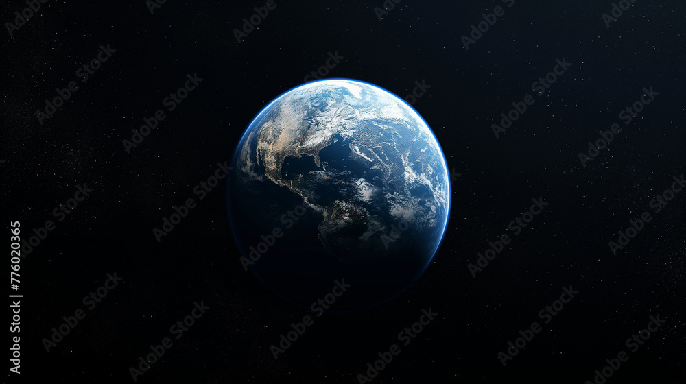 Three dimensional render of planet earth floating in outer space.