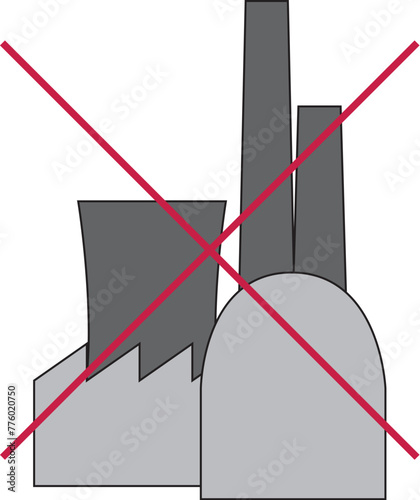 Vector of a red cross over the industrial facility symbols - pollution concept