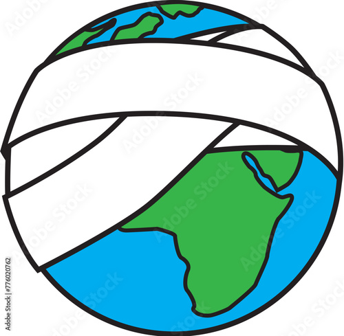 Vector of an injured planet Earth over a white background