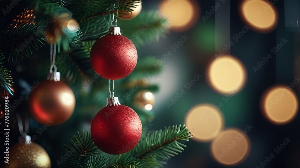 Decorated Christmas tree on blurred background
