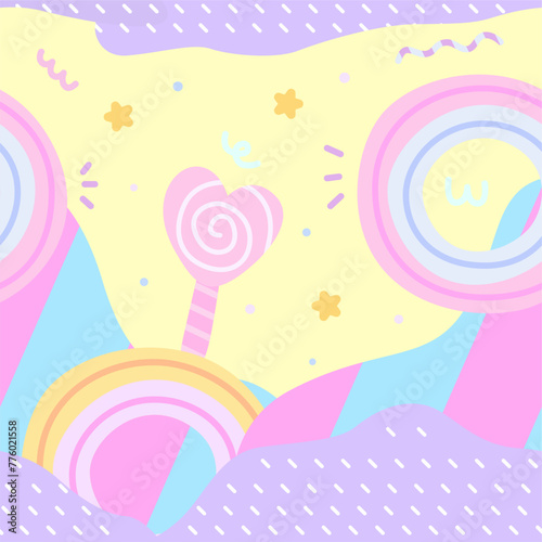 adorable pastel candy island seamless background