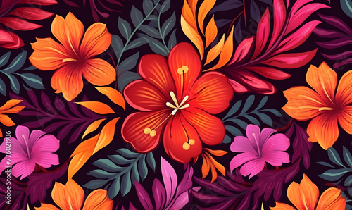 Abstract tropical leaves elements flower poster