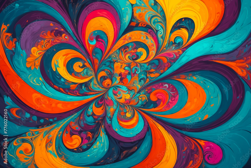 abstract painting, swirling organic shapes, intricate patterns, glossy textures and bright colors in an unusual composition